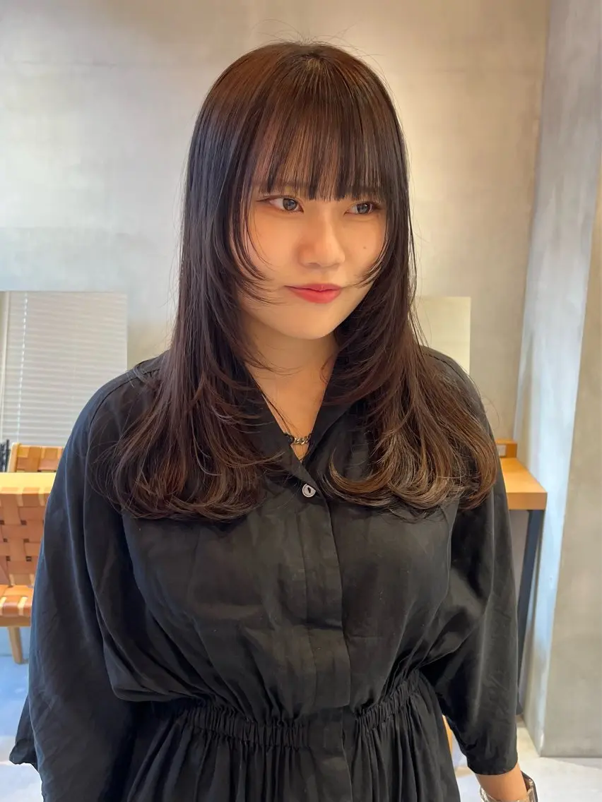 ミディアム カラー カット トリートメント 縮毛矯正ボブ&顔まわ レイヤー♡TOMOEのヘアスタイル