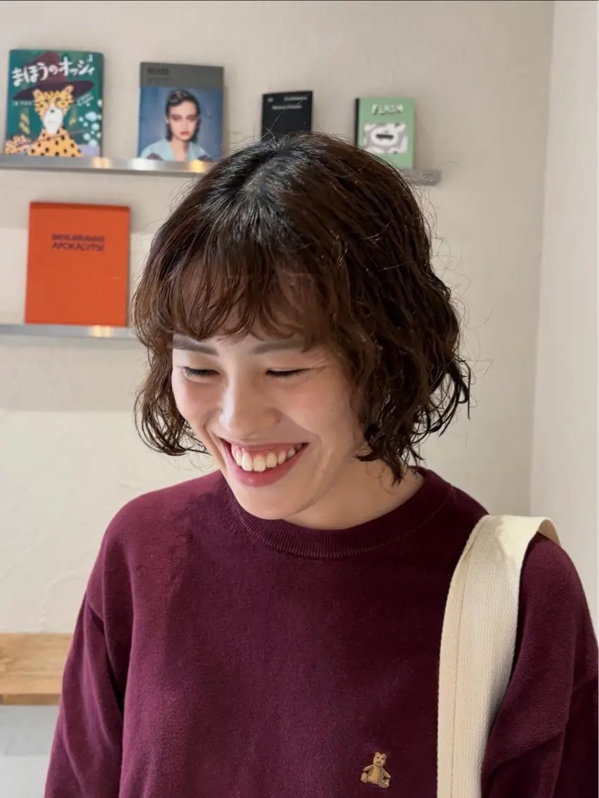 ショート パーマ ボブ パーマ シマダ ユウナのヘアスタイル