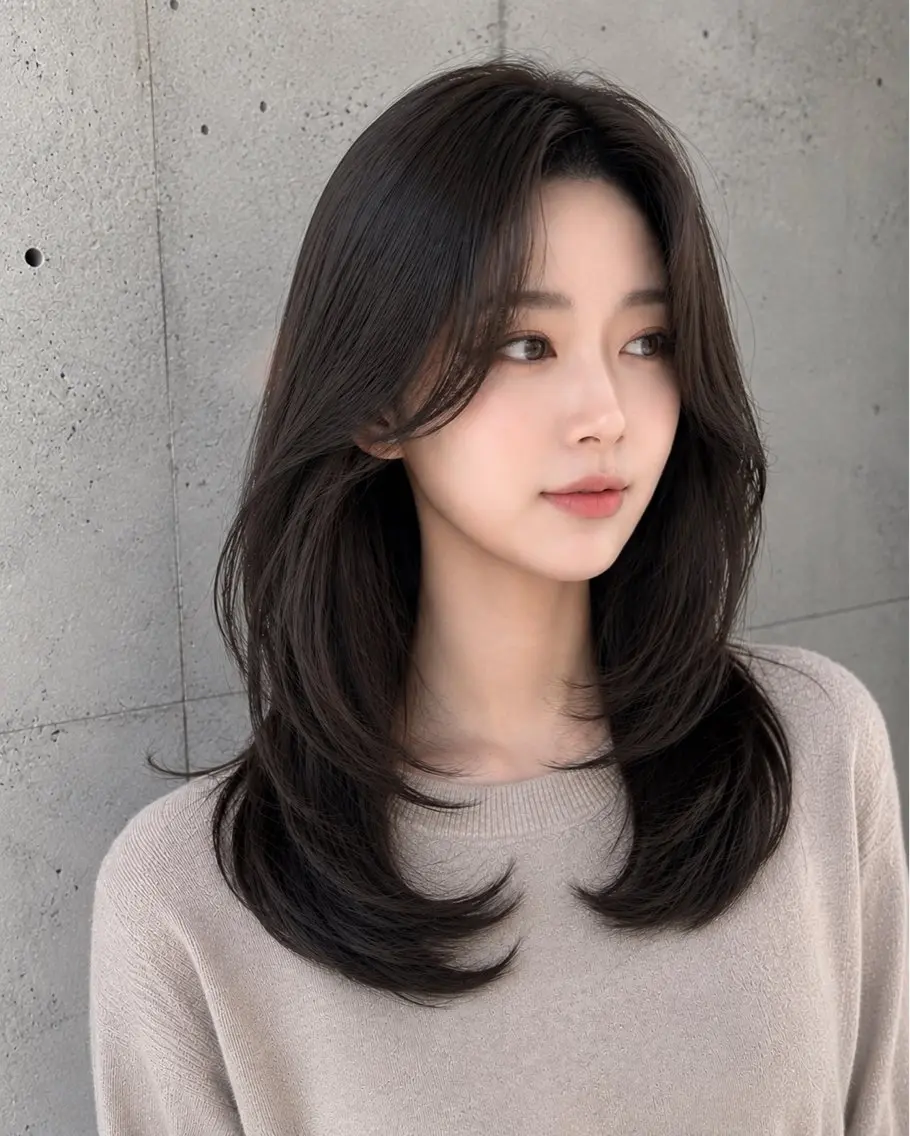 セミロング カラー ヘアアレンジ グレージュ くびれヘア 顔まわりレイヤー ハッシュカット 韓国風ヘア カット ヘアカラー トリートメント 🌫️大人韓国ヘア 🌫️naoyaのヘアスタイル