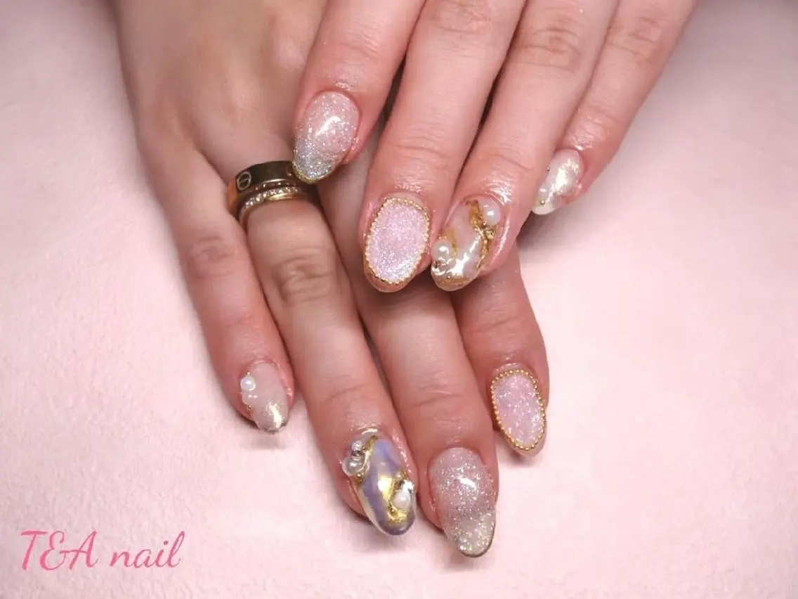ミディアム ネイル 韓国風ヘア 長さ出し ジェルネイル 韓国ネイル スカルプネイル T&A nailのネイルデザイン