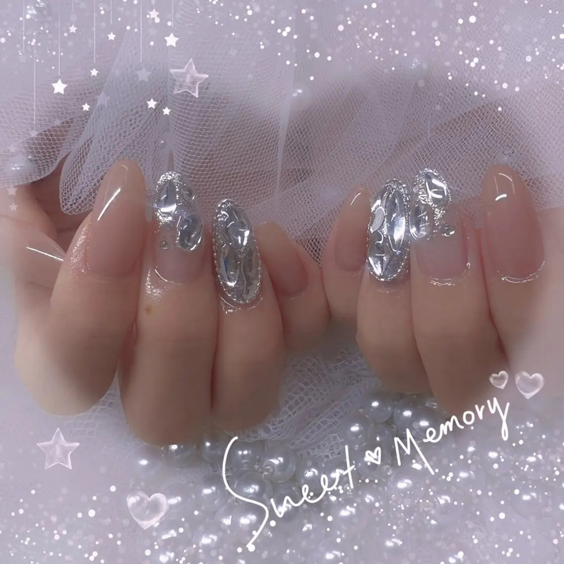 ネイル チークネイル フレンチネイル ガーリー ガラスフレンチ グラデーション ハンドネイル Chill Nailsalonのネイルデザイン