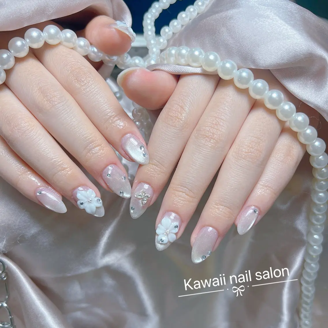 ネイル ドット フレンチネイル 韓国ネイル マグネットネイル オフィスネイル Kawaii Nail Salonのネイルデザイン