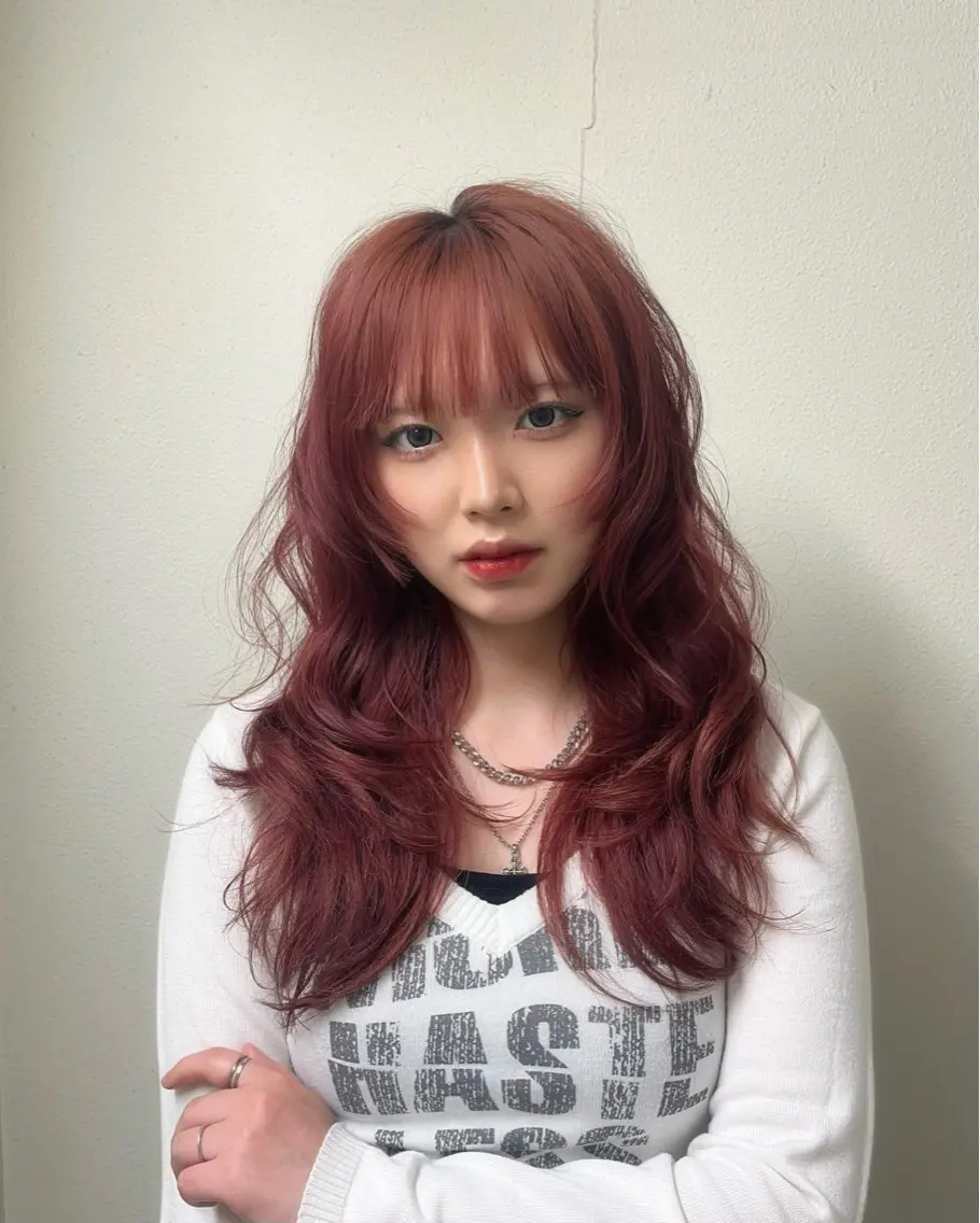 ロング カラー レッドカラー カット ヘアカラー ボブパーマ/縮毛矯正 /かわいい/せき🫧のヘアスタイル