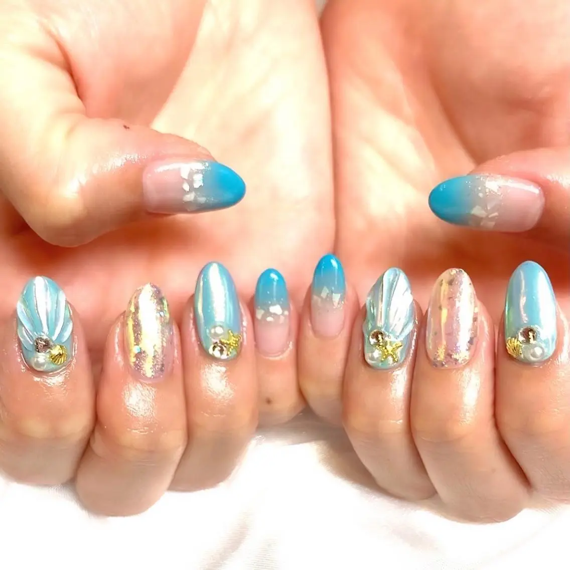 ネイル ジェルネイル ロングネイル パラジェル 夏ネイル ハンドネイル clover nailのネイルデザイン