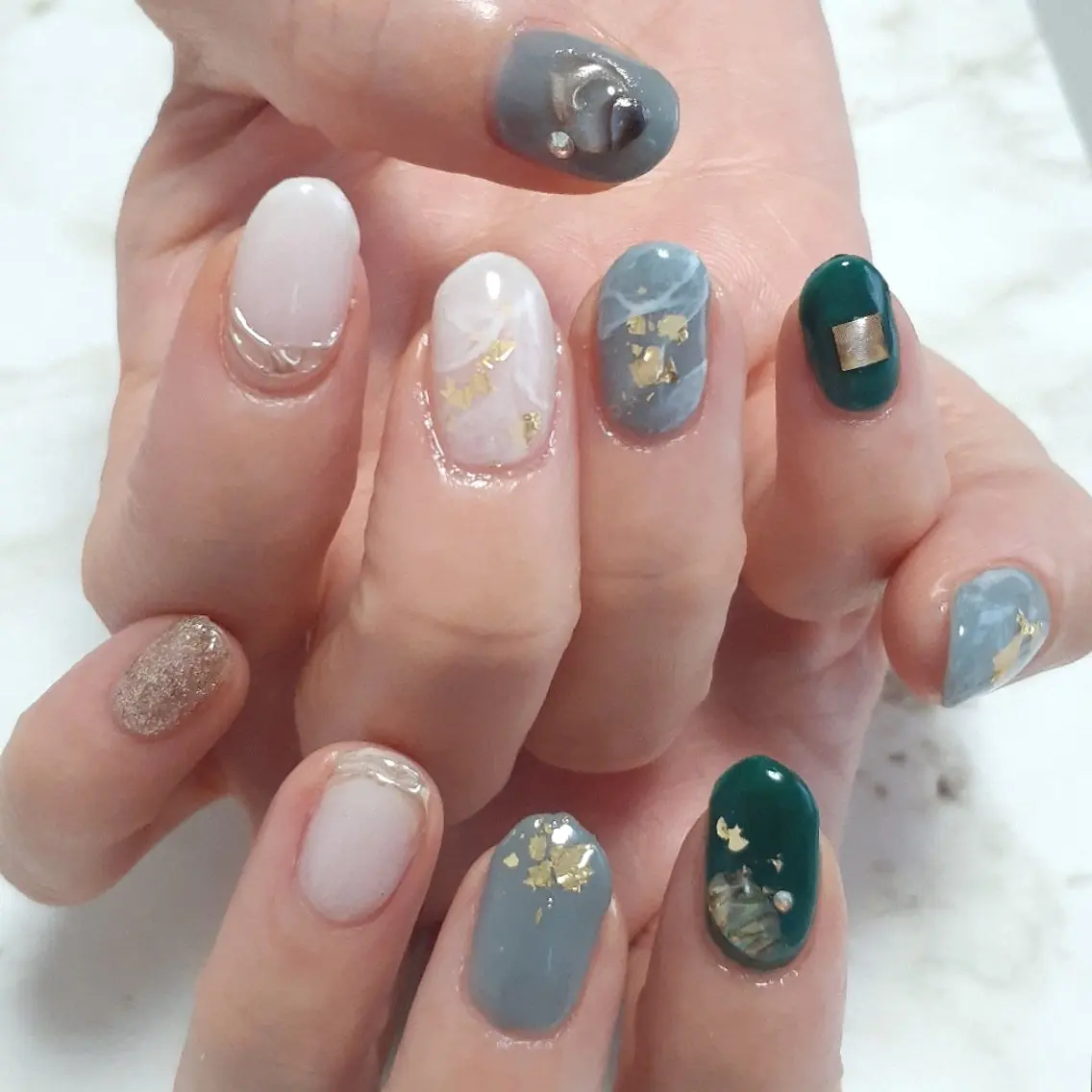 ネイル グリーン ハンドネイル 池元 真由美のネイルデザイン
