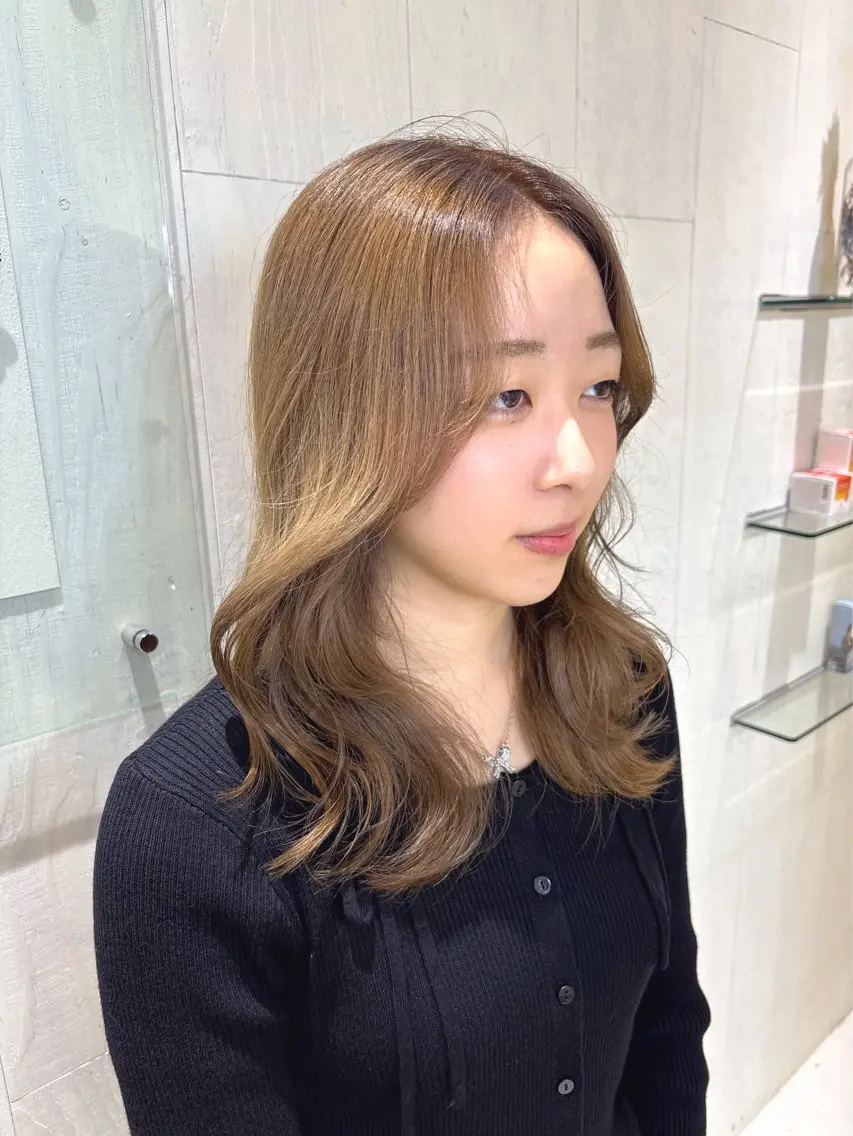 セミロング カラー ブリーチ 髪質改善 ヘアカラー トリートメント ブリーチなしWカラー レイヤー/Rickyのヘアスタイル
