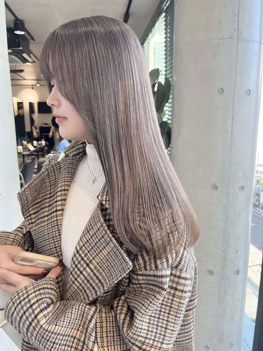 セミロング カラー パーマ ヘアアレンジ 透明感/オリーブ/ グレージュ/YUKAのヘアスタイル