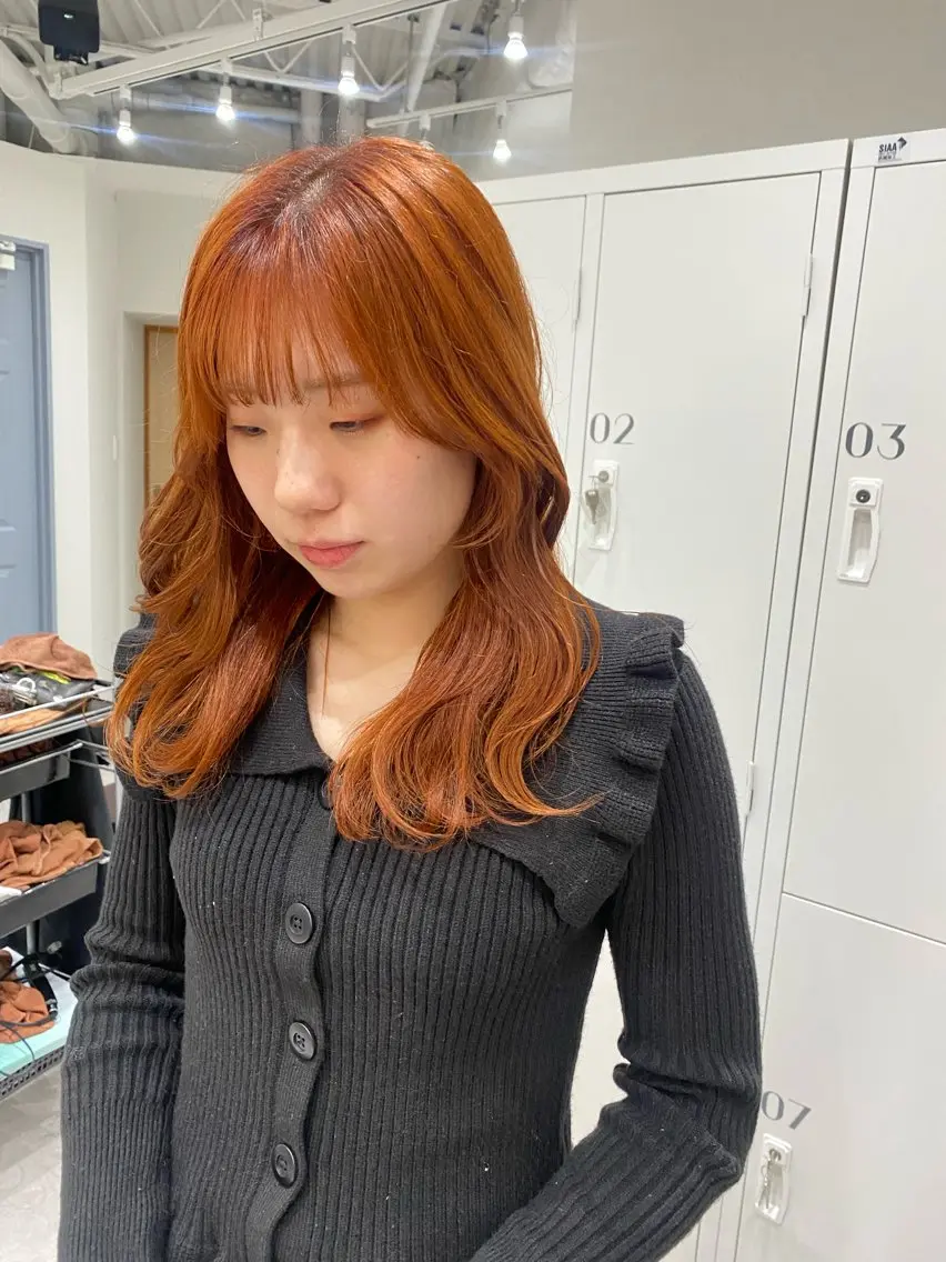 セミロング カラー ヘアアレンジ ベージュカラー オレンジ オレンジベージュ ヘアカラー ボブ /ニュアンス/ satomi🧸💖のヘアスタイル
