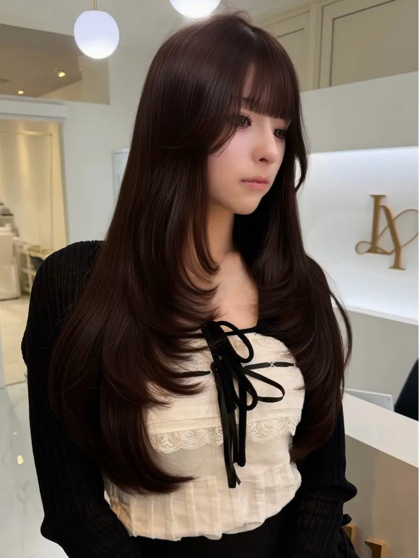 ロング カラー ブラウンカラー レイヤーカット カット ヘアカラー トリートメント 透明感カラー/レイヤ ー/京都/Himaのヘアスタイル