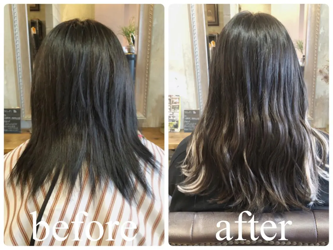 セミロング カラー シールエクステ セミロングパーマ アッシュ アッシュブラック ミストバング カット ヘアカラー エクステ エクステ指名No.1 【店長】橘田のヘアスタイル
