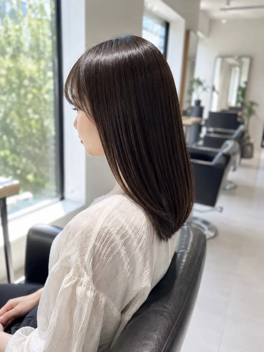 ミディアム パーマ 縮毛矯正 🍒モテ暖色カラー × うる艶✧ ゆなのヘアスタイル
