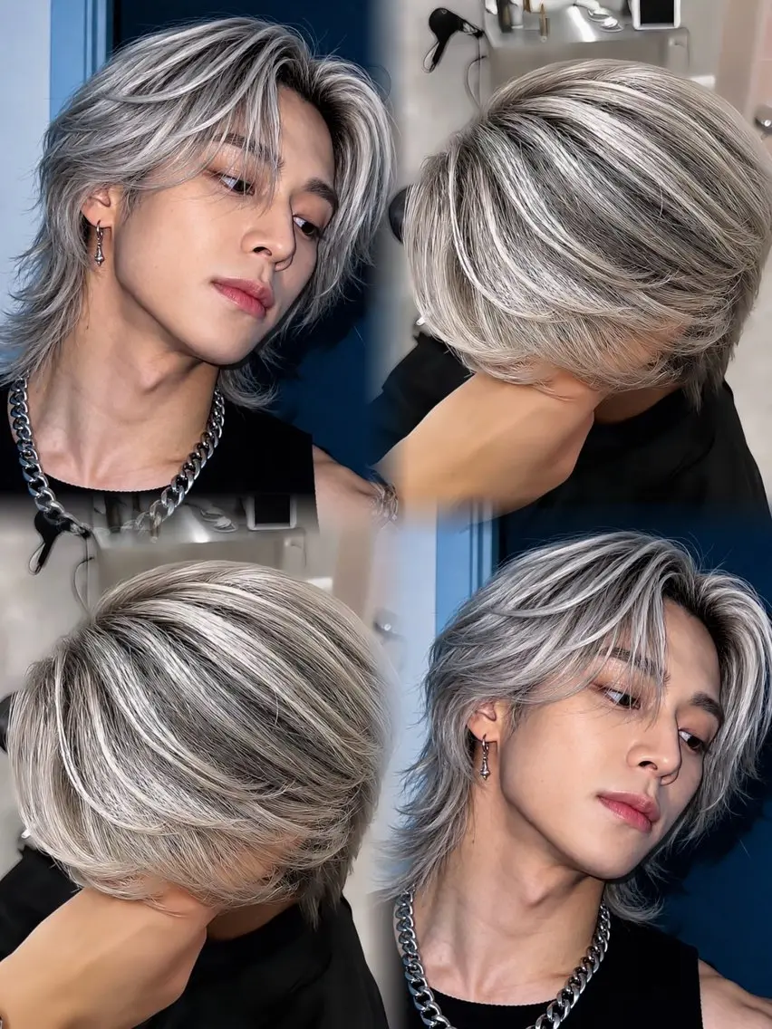 カラー メンズ メンズバレイヤージュ バレイヤージュ シルバー ホワイトシルバー カット ヘアカラー トリートメント 原宿/ハイライト バレイヤージュ/大智のヘアスタイル