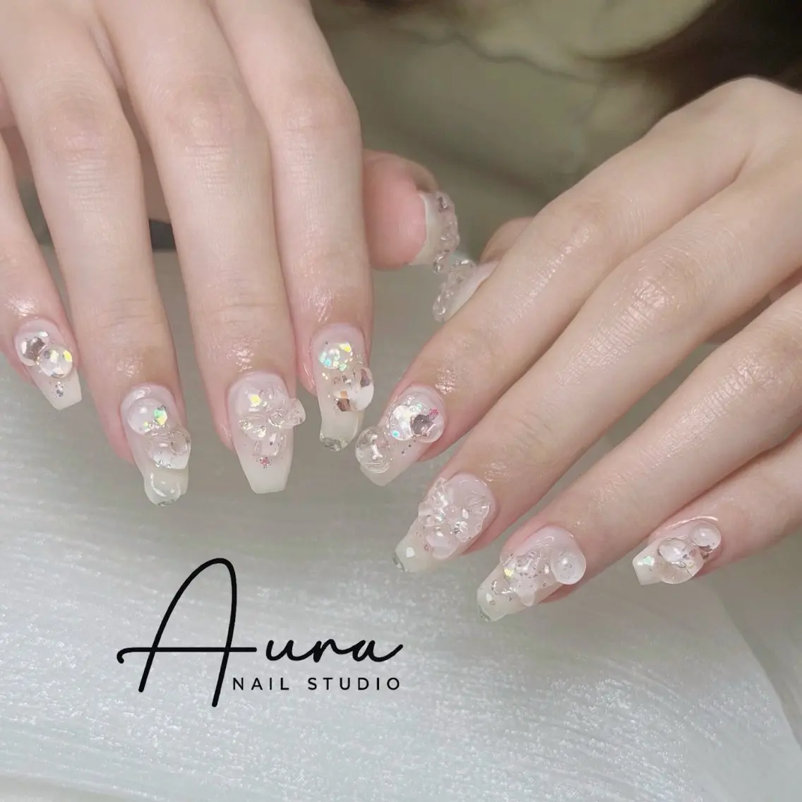 ネイル アートネイル クリアネイル キラキラネイル 韓国ネイル ロングネイル ハンドネイル Aura Nail HanNaのネイルデザイン