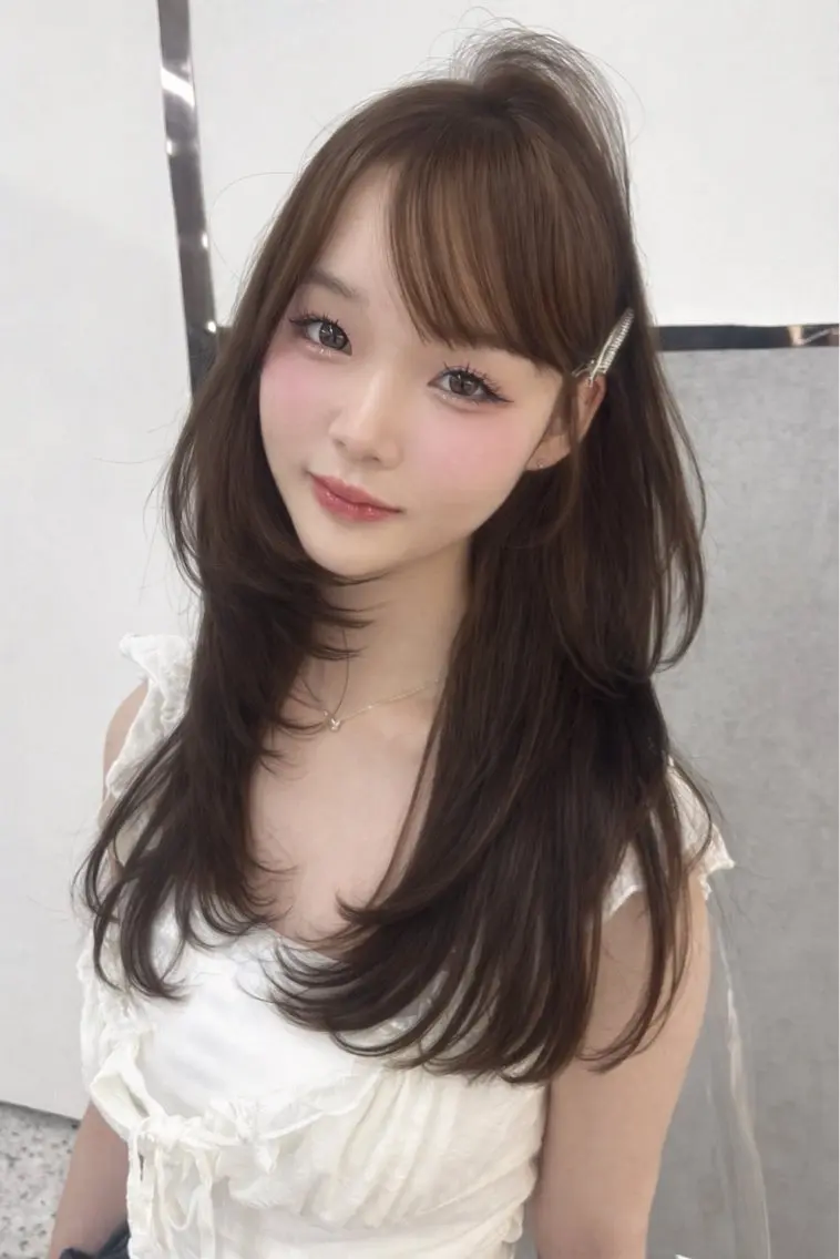 ミディアム カラー ブリーチ ボブ 韓国風ヘア レイヤーカット トリートメント ヘアカラー トリートメント rina／ベージュ ワンホン/韓国ヘアのヘアスタイル