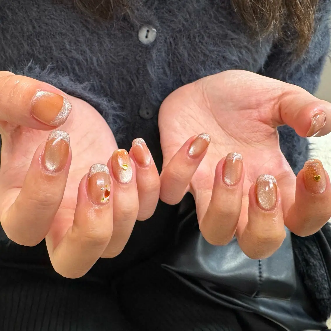 ネイル フレンチネイル ハート マグネットネイル マグネットフレンチ 持ち込み ハンドネイル pointillé .ayaのネイルデザイン