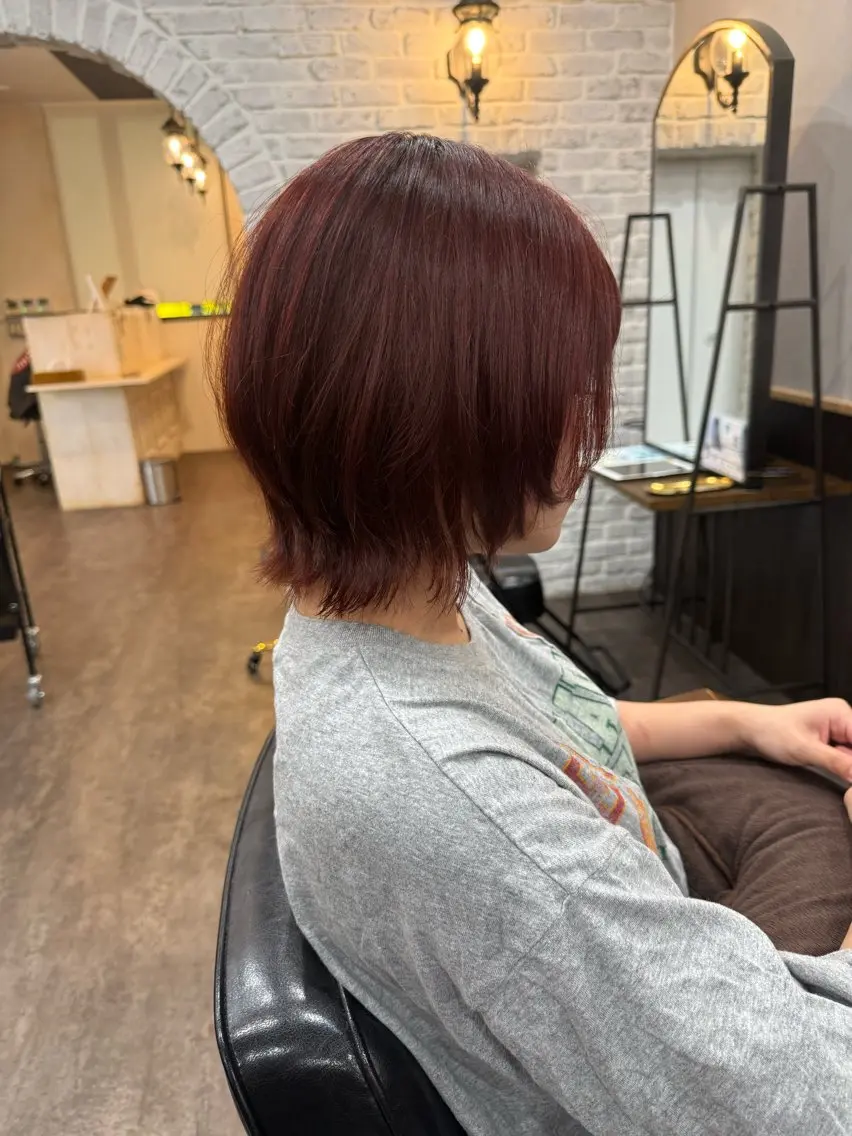 ショート ボブ ウルフカット ウルフボブ 艶カラー✨️派手髪 🦄renのヘアスタイル
