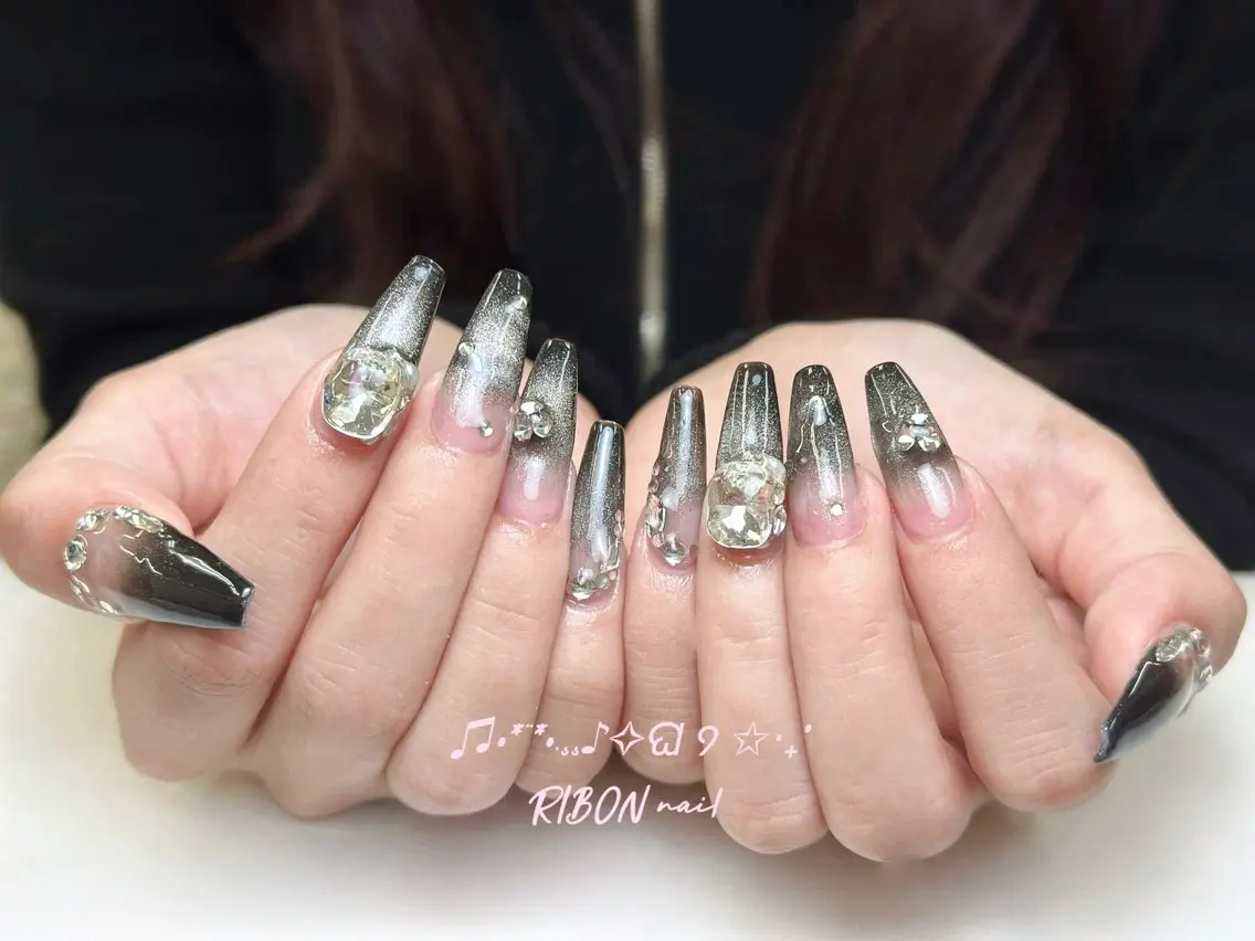 ネイル チークネイル 長さ出し フレンチネイル ジェルネイル グラデーション RIBON nail 高田馬場のネイルデザイン