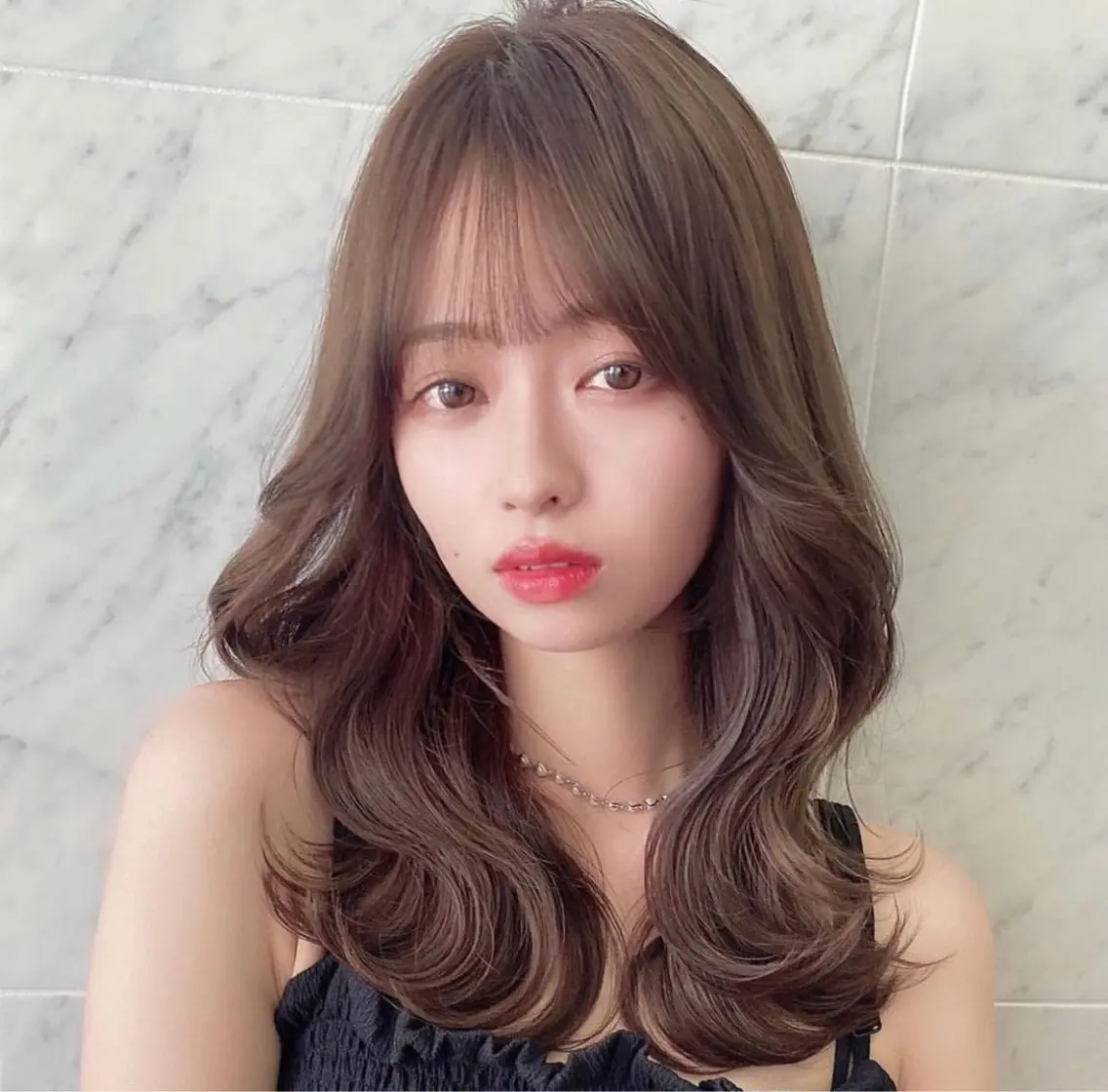 セミロング カラー ❤️ブリーチなし💚 ダブルカラー平野実花のヘアスタイル