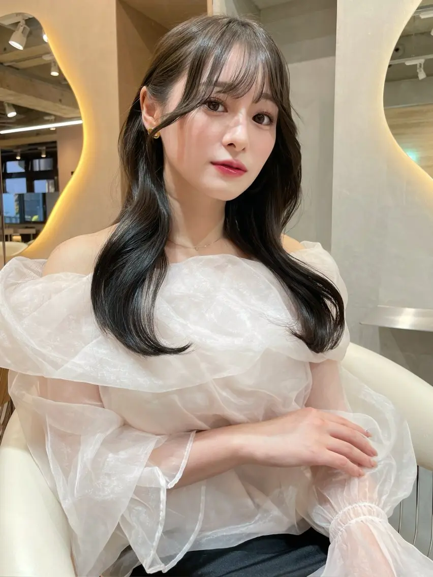 ロング チョコレートブラウン ピンクブラウン くびれヘア ヨシンモリ 韓国風ヘア カット ヘアカラー レイヤー縮毛矯正 ささきすずね💗のヘアスタイル