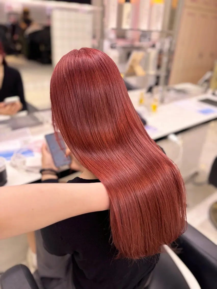 ロング カラー ブリーチ ケアブリーチ ケアカラー ダブルカラー レッドカラー 💙ハイトーン韓国風 色白ヘア💙manaのヘアスタイル