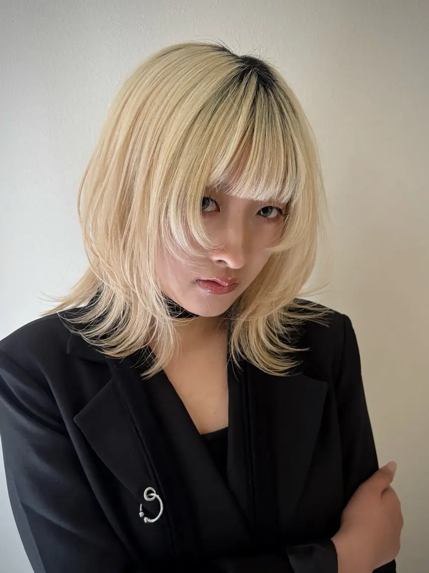 ミディアム ミディアムレイヤー 顔周りカット レイヤーカット 小顔カット カット シンバ ヒナノ/髪質 改善/縮毛矯正のヘアスタイル