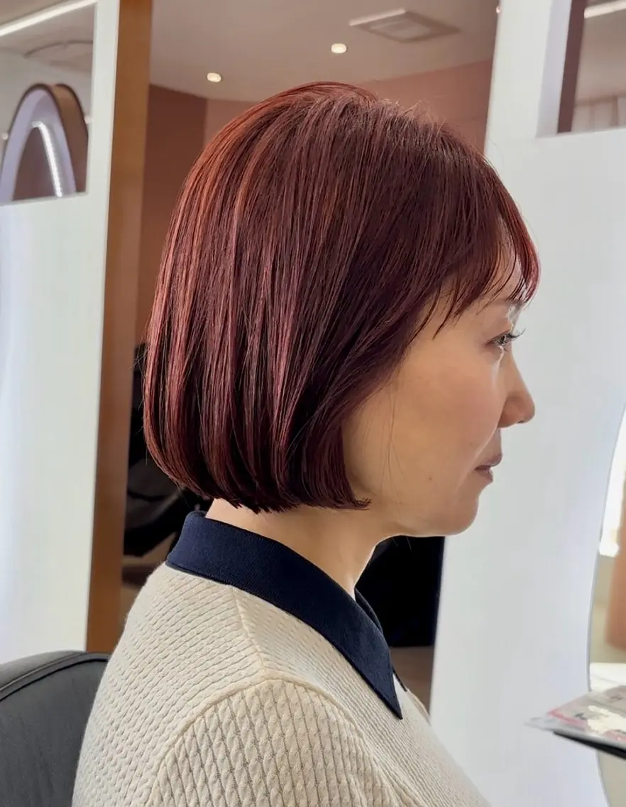 ショート ピンクブラウン ボブ ボブ 西宮北口/みなみのヘアスタイル