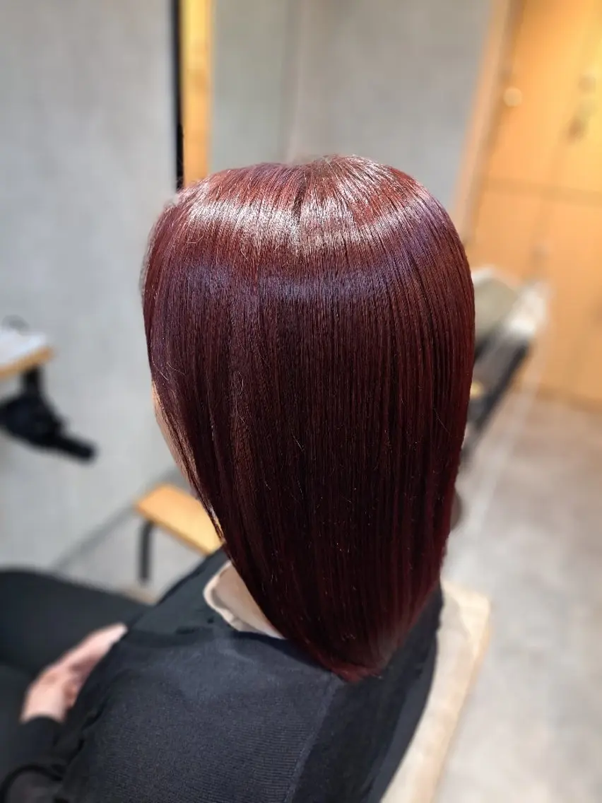 ミディアム カラー ボルドーカラー レッドカラー レイヤー/透けカラー ✨KANAのヘアスタイル