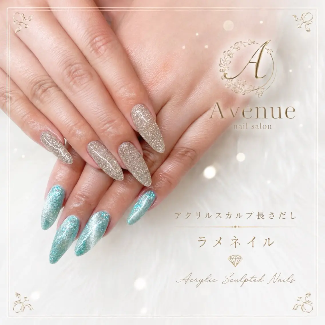 ベテラン担当💅ハンドアクリル長さ出し+ワンカラーorラメグラ¥15000→¥7480♪オフ有+¥550ロングネイル🉐の写真
