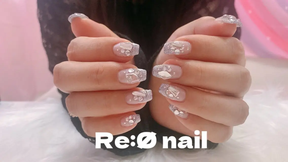 ネイル アートネイル フラッシュネイル シルバー ストーンネイル ハンドネイル Re:Ø nail 🩵TSUJIのネイルデザイン