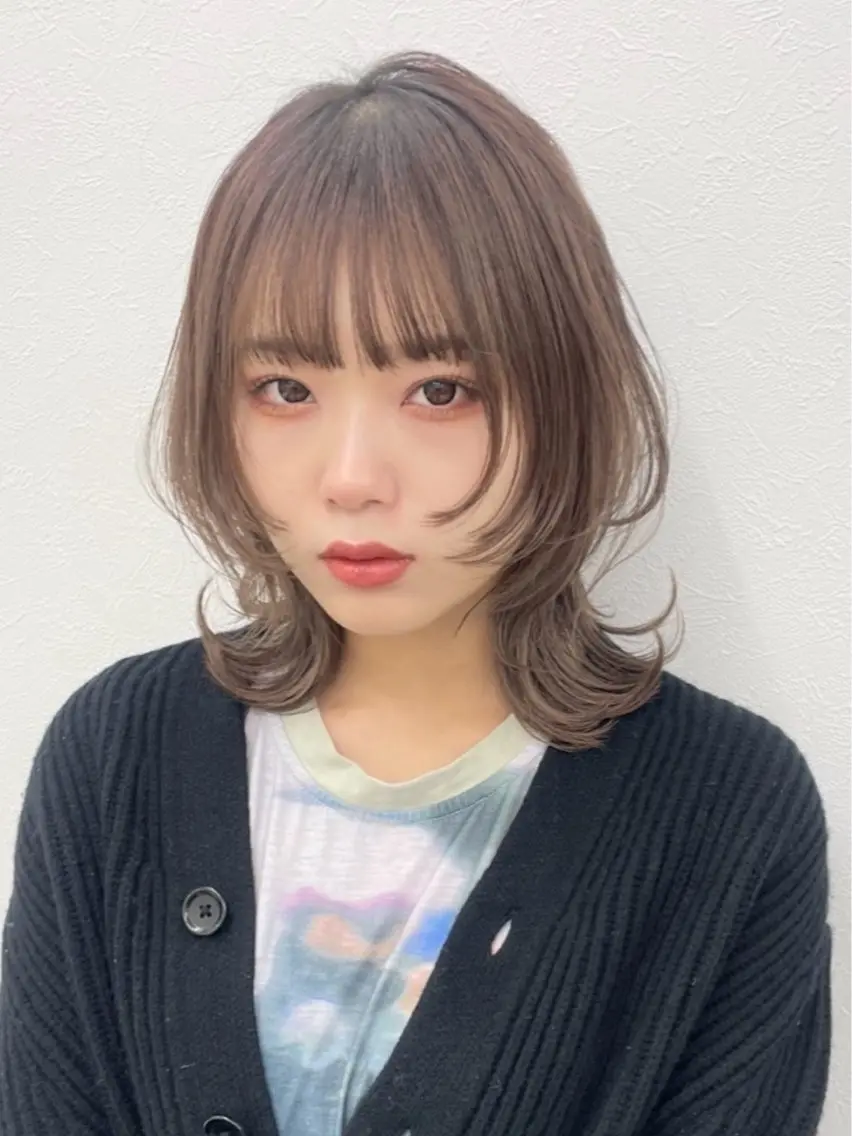 ミディアム ウルフカット カット ヘアカラー トリートメント ウルフカット/ボブ りなのヘアスタイル