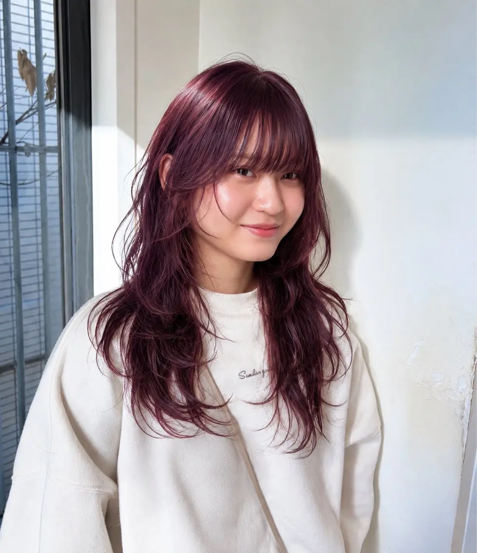 セミロング カラー パーマ セミロングパーマ レイヤーカット 小顔カット デジタルパーマ カット トリートメント ヒナ/酸性ストレート /レイヤーカットのヘアスタイル