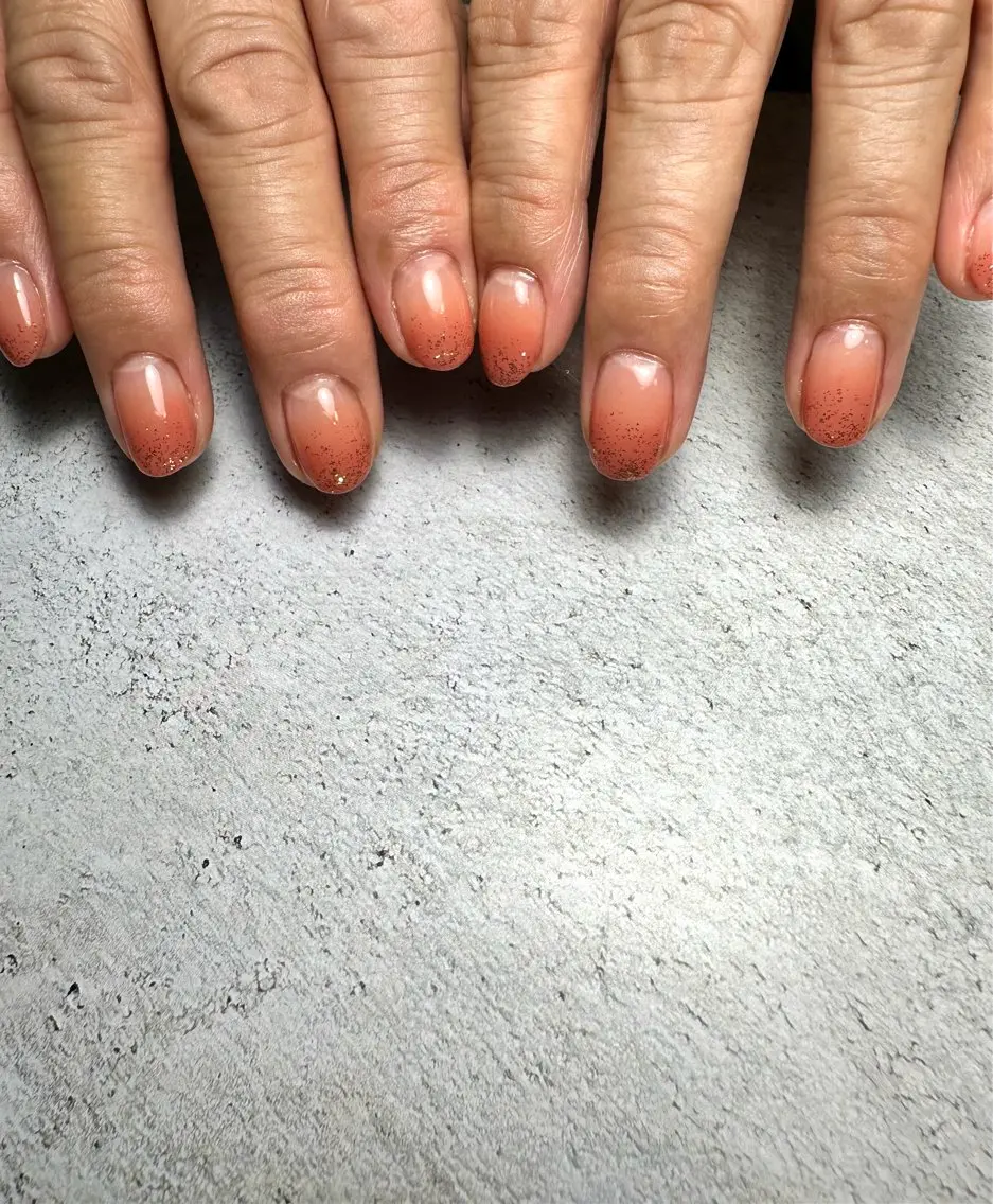 ネイル クリアネイル グラデーション ラメ(グリッター) オレンジ ハンドネイル Nakano Kanaのネイルデザイン