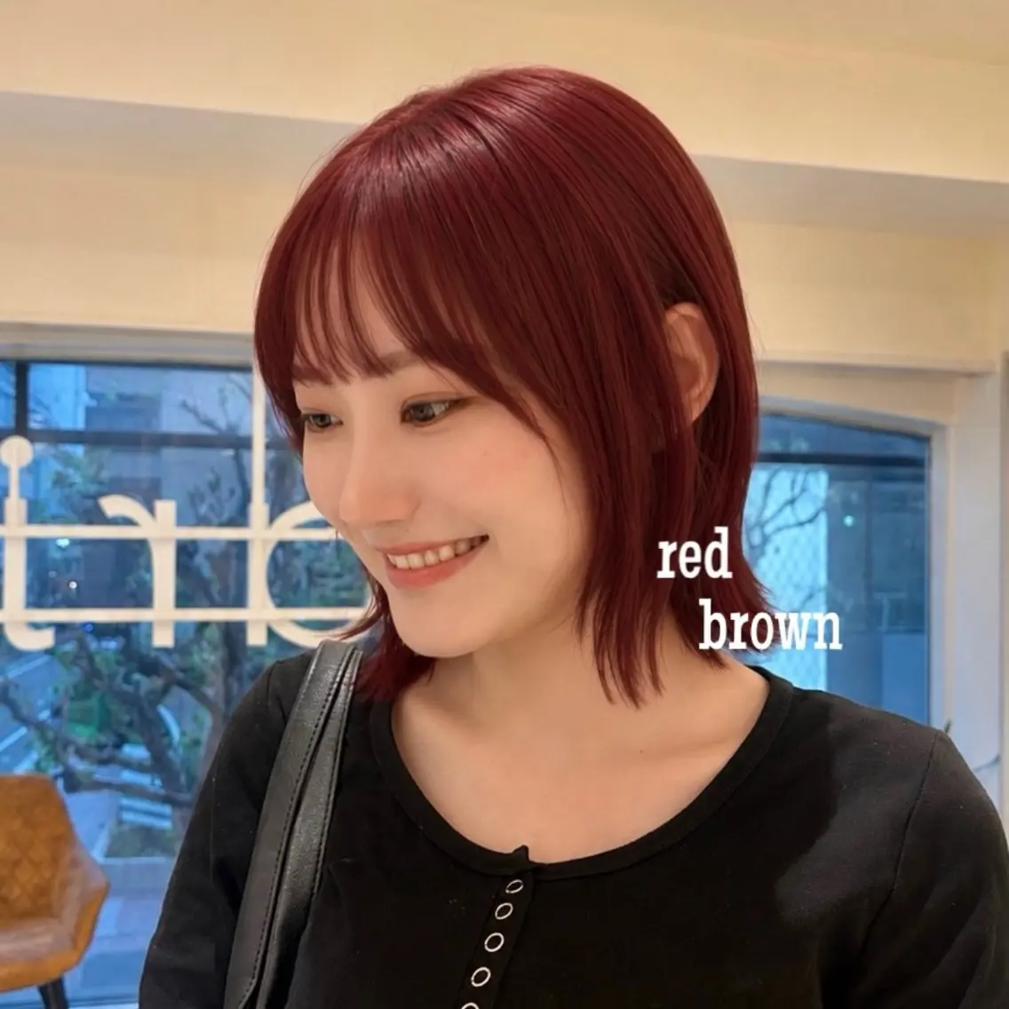 ミディアム カラー ボブレイヤー ブラウンカラー レッドカラー レッドブラウン ボブ カット ヘアカラー トリートメント 暖色カラー/ボブ/ 縮毛矯正/銀座/モエのヘアスタイル