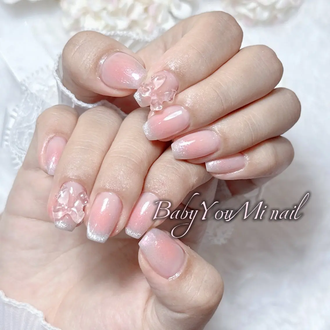 ネイル オーロラネイル チークネイル 成人式 フットネイル フレンチネイル ハンドネイル BabyYouMi nailのネイルデザイン
