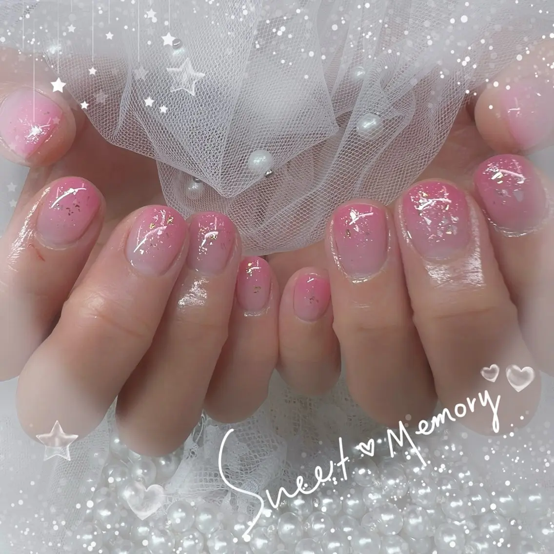 ネイル チークネイル フレンチネイル ガーリー ガラスフレンチ グラデーション ハンドネイル Chill Nailsalonのネイルデザイン