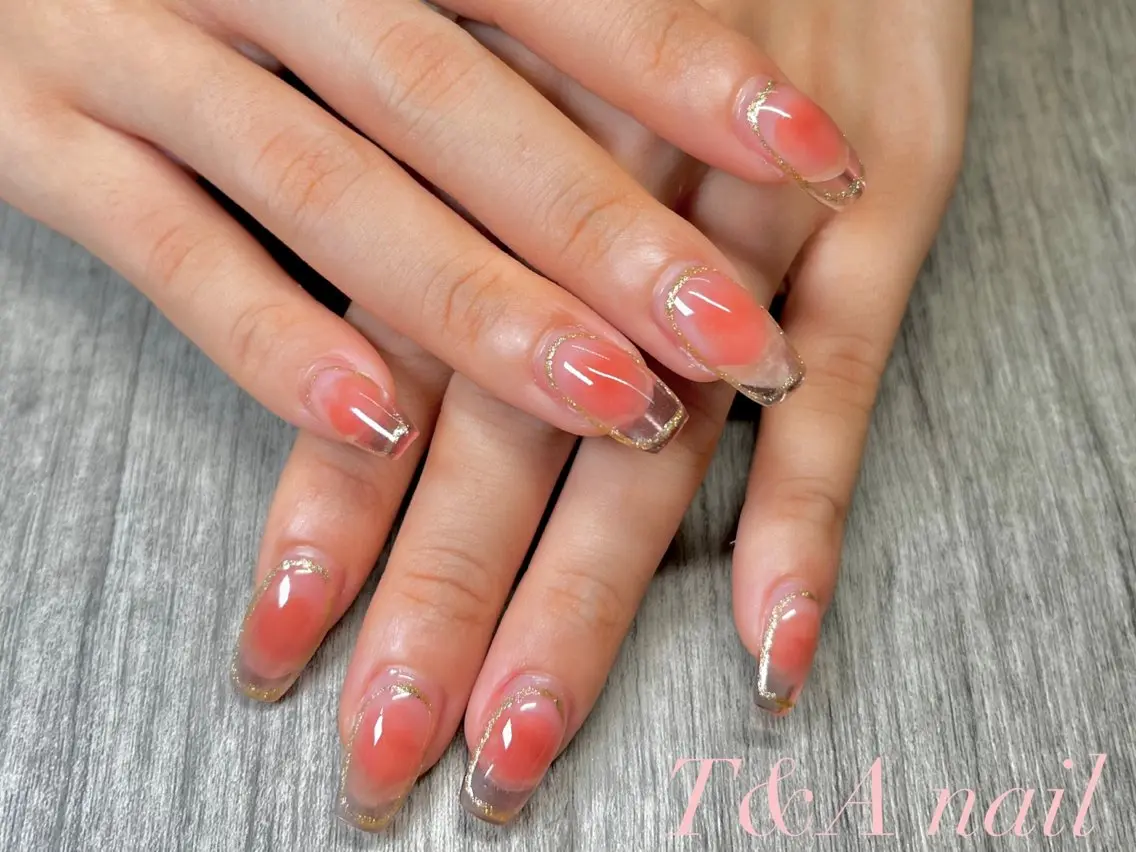 ネイル チークネイル クリアネイル 長さ出し ジェルネイル ピンク T&A nailのネイルデザイン