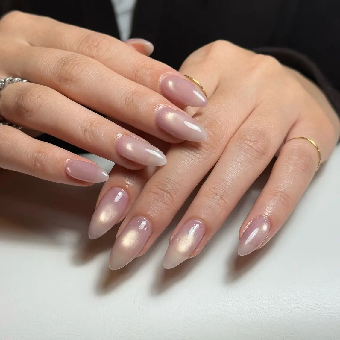 ネイル チークネイル フレンチネイル グラデーション キラキラネイル 韓国ネイル ハンドネイル Risa_ Nailのネイルデザイン