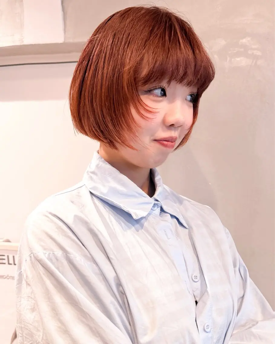 ショート カラー ブラウンカラー オレンジ オレンジブラウン ボブ カット ヘアカラー 🍈yurina 福岡/パーマ🍈のヘアスタイル