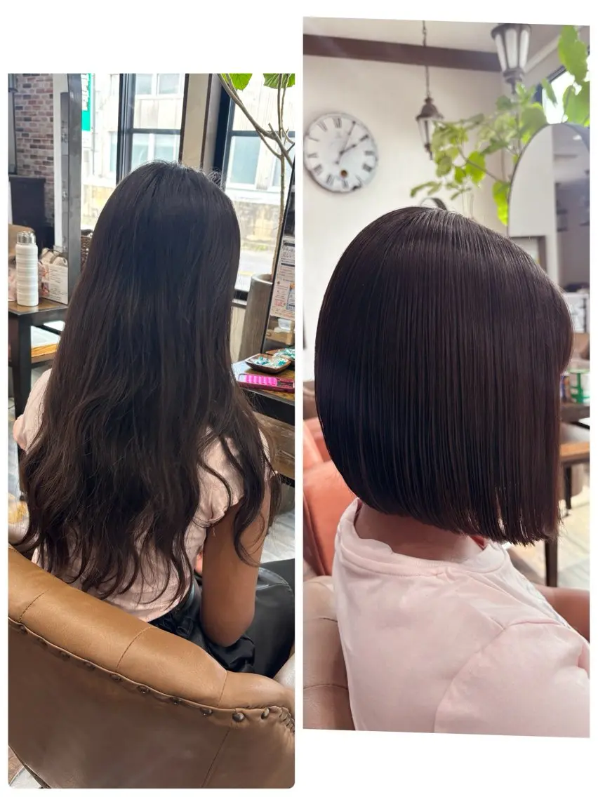 ミディアム 縮毛矯正 對比地 茜のヘアスタイル