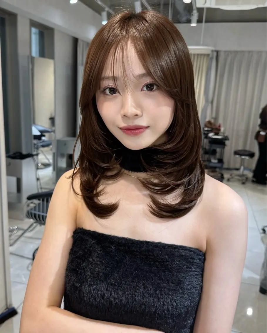ミディアム カラー カット ヘアカラー トリートメント 韓国風ハッシュカット 似合わせレイヤー池袋のヘアスタイル