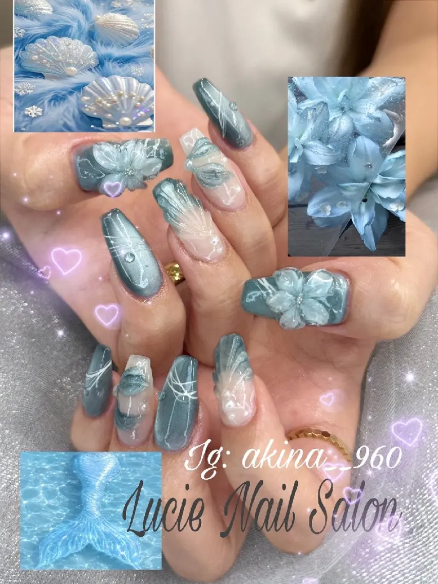 ネイル 氷ネイル・うるうるネイル マットネイル ニュアンスネイル リボン 夏ネイル ハンドネイル rina nailのネイルデザイン