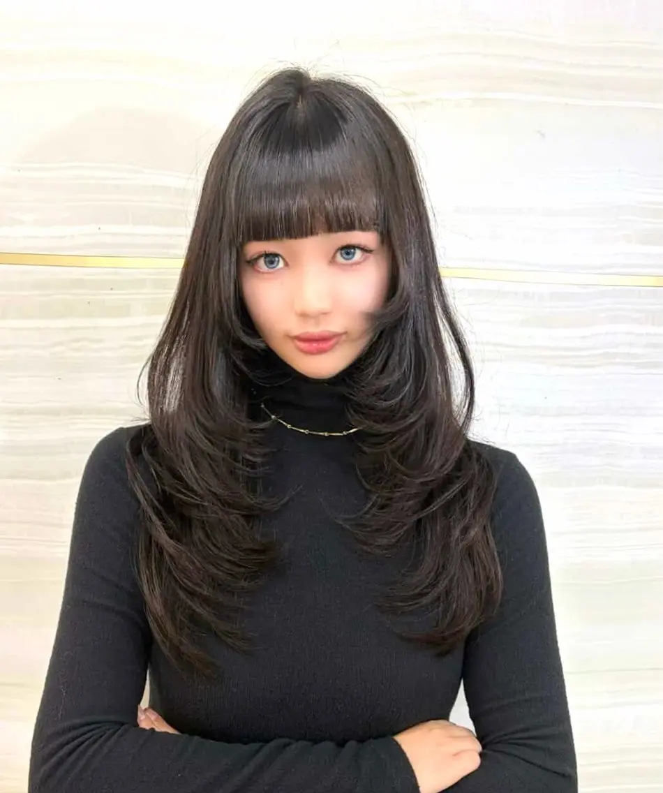 ロング カラー カット 🩶鈴木茉奈🩶艶髪 /透明感/暖色カラーのヘアスタイル