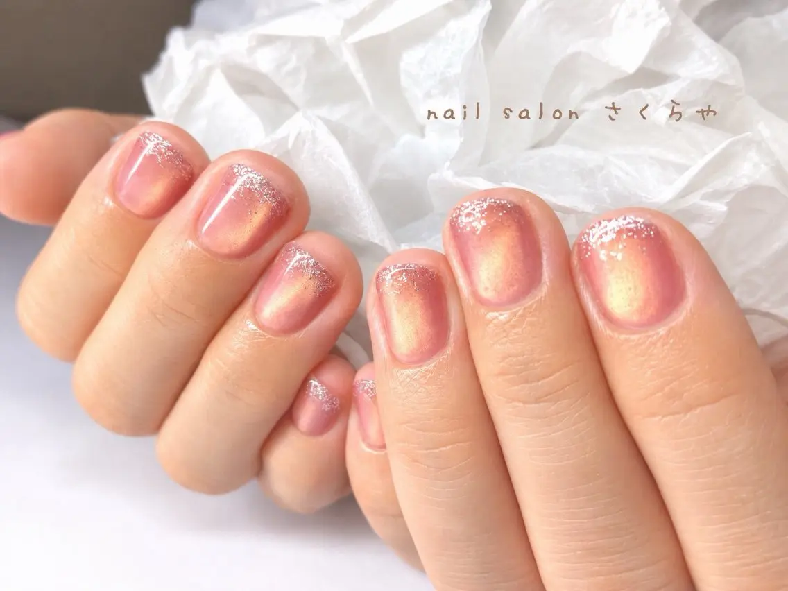 ネイル ジェルネイル ゴールド ラメ(グリッター) マグネットネイル シンプルネイル さくらや❤ パラジェル使用のネイルデザイン