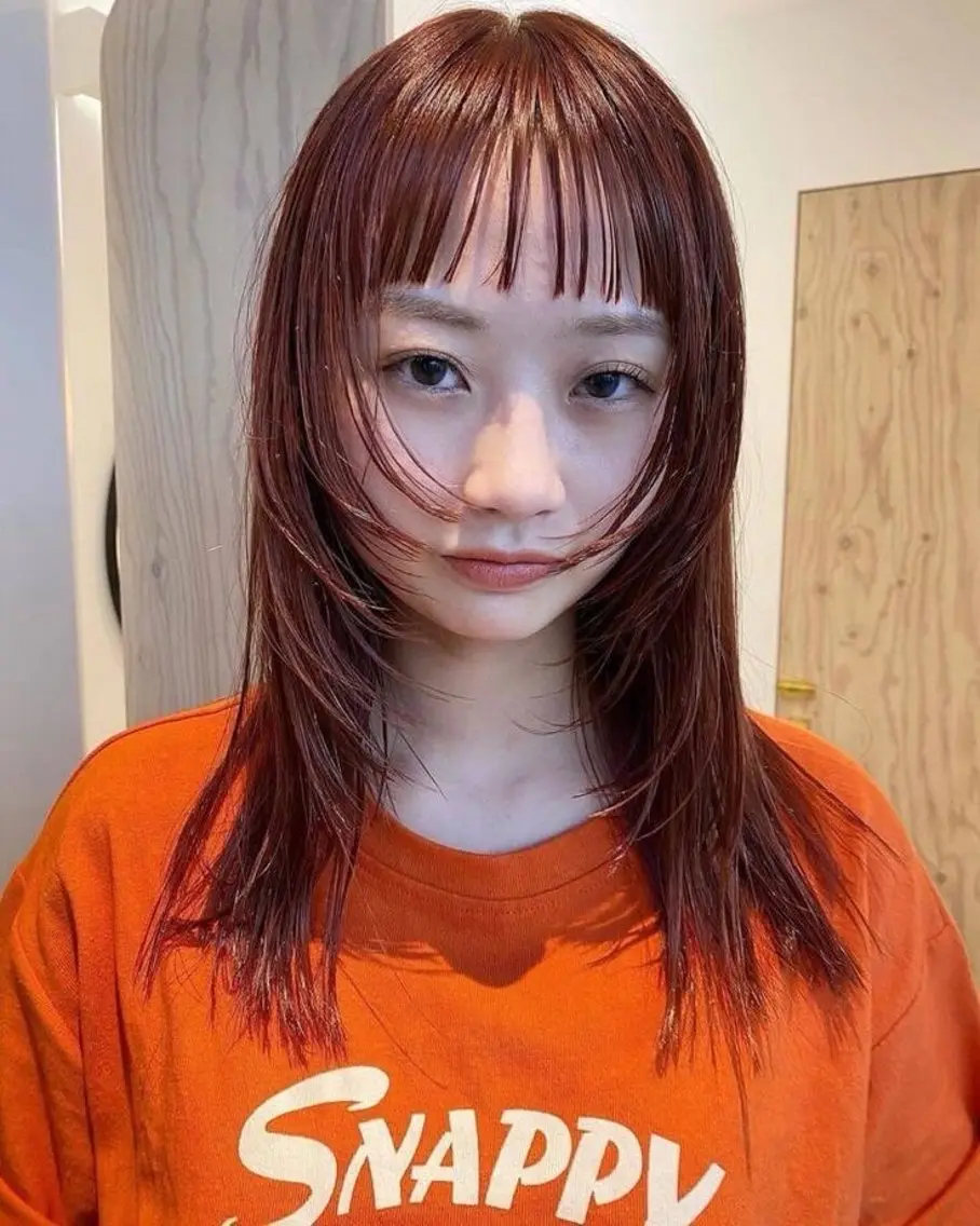 セミロング カラー カシス 顔まわりレイヤー レイヤーカット カット ヘアカラー トリートメント ✿ナチュラルカラー nanaka✿のヘアスタイル