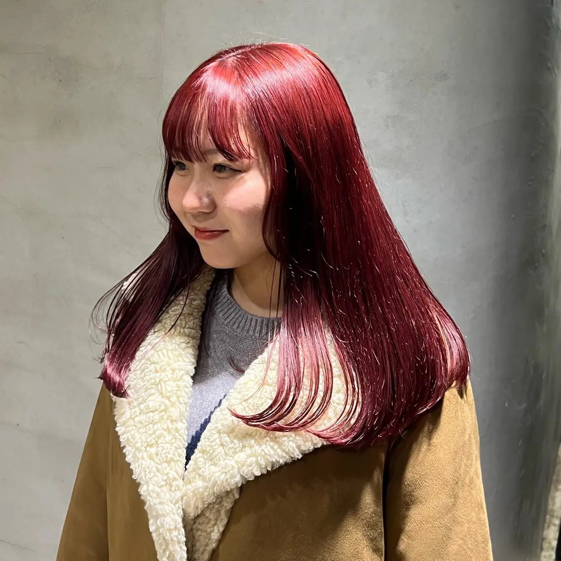 ロング カラー ブリーチ ボルドーカラー ヘアカラー トリートメント ヘッドスパ 栄/矢場町/レイヤー カット/yuzuのヘアスタイル