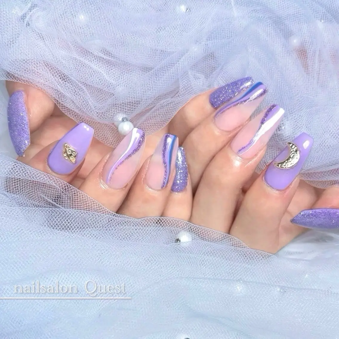 ネイル アートネイル パステルネイル パープル ハンドネイル nailsalon Questのネイルデザイン