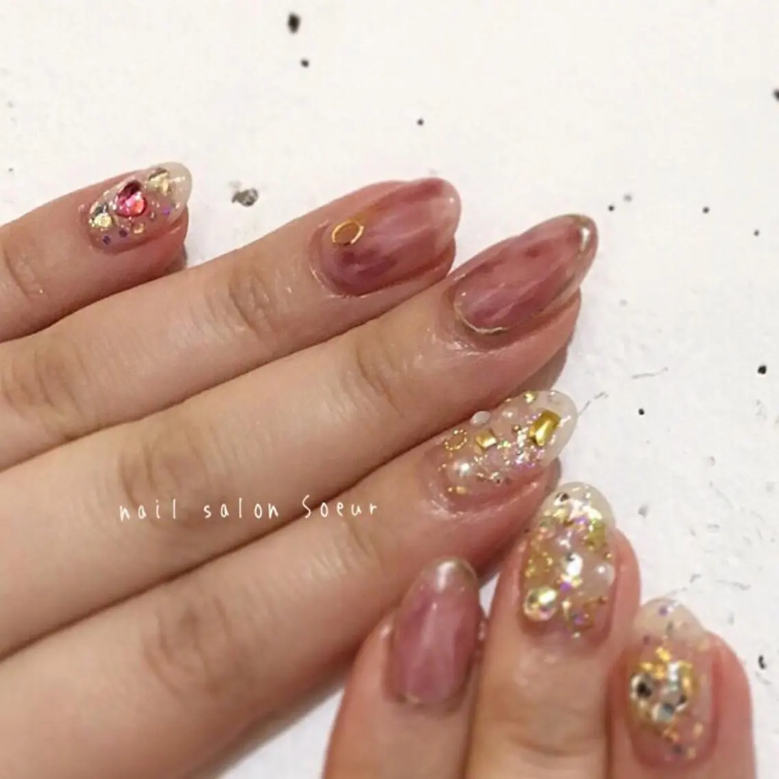 ネイル アートネイル ジェルネイル 持ち込み ピンク ハンドネイル nail salon Soeurのネイルデザイン