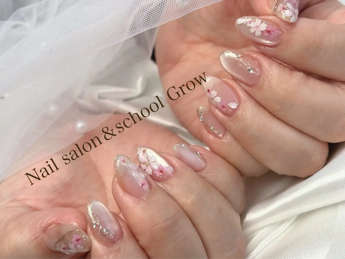 ネイル アートネイル 桜ネイル ジェルネイル マグネットネイル ハンドネイル Nail&eye Grow 武蔵藤沢店のネイルデザイン