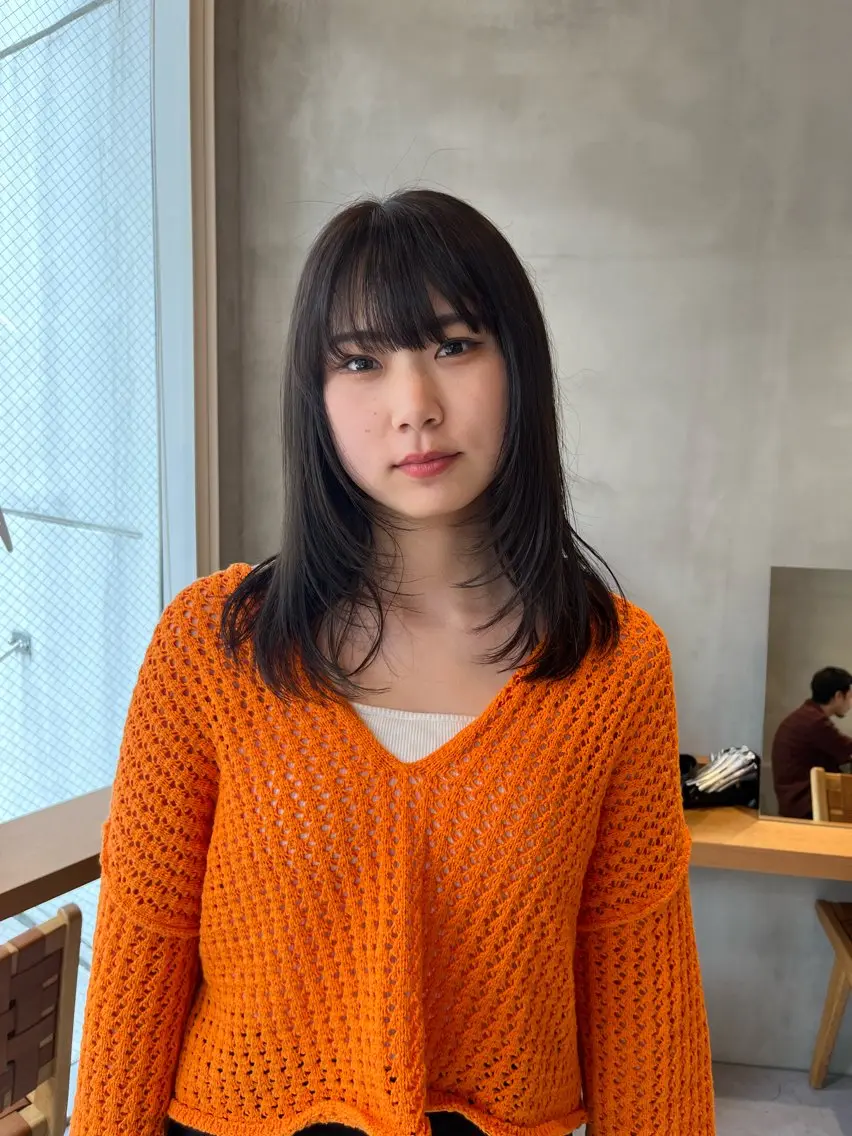 セミロング カラー 縮毛矯正ボブ&顔まわ レイヤー♡TOMOEのヘアスタイル