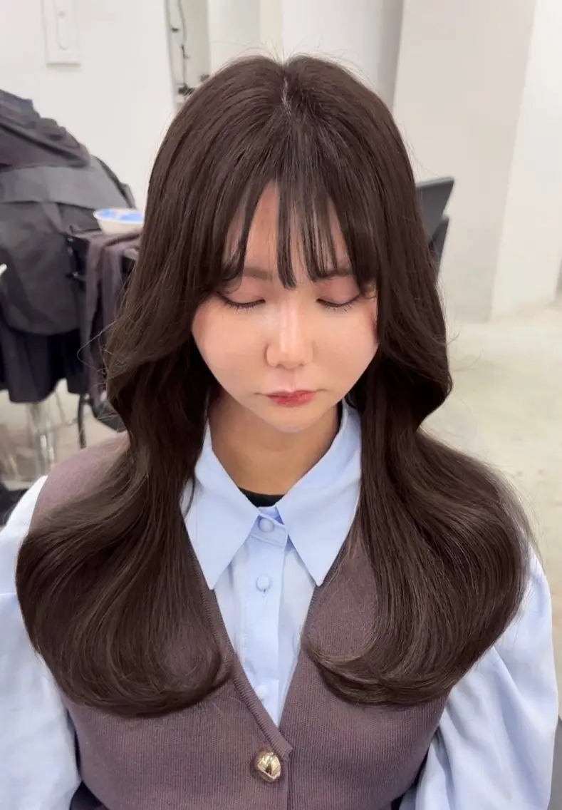 ロング ヨシンモリ 韓国風ヘア レイヤーカット 縮毛矯正 ヘアカラー 髪質改善/レイヤー カット福澤　和嗣のヘアスタイル